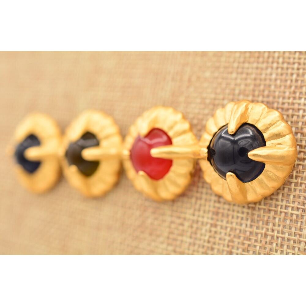 Givenchy Vintage Cabochon Pin Brooch Multi-Color Brushed Gold NOS Signed BinAT - Picture 4 of 12